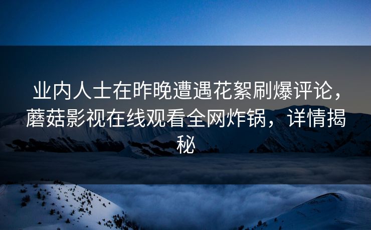 业内人士在昨晚遭遇花絮刷爆评论，蘑菇影视在线观看全网炸锅，详情揭秘